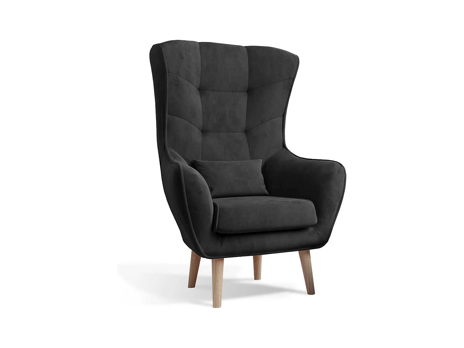 Fauteuil bergère velours anthracite capitonné Lazza 80cm