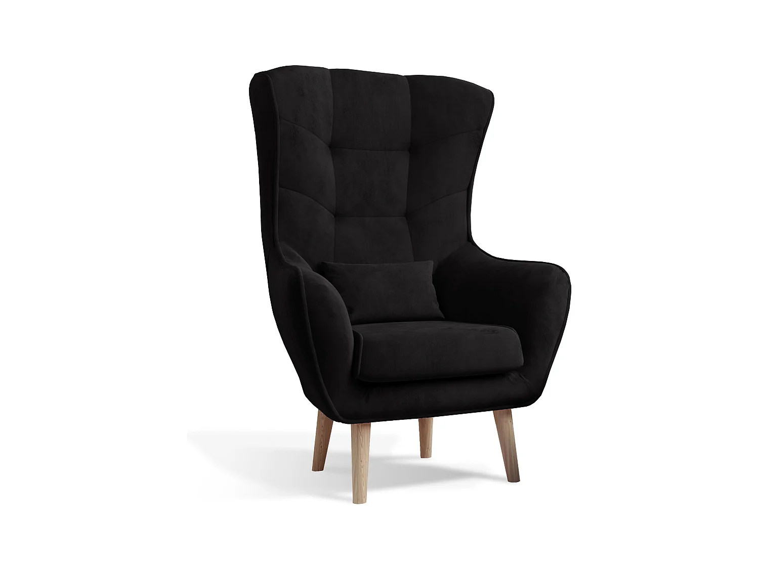 Fauteuil bergère velours noir capitonné Lazza 80cm