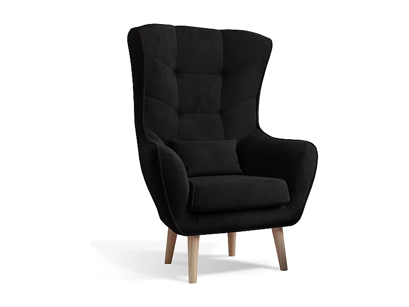 Fauteuil bergère velours noir capitonné Lazza 80cm