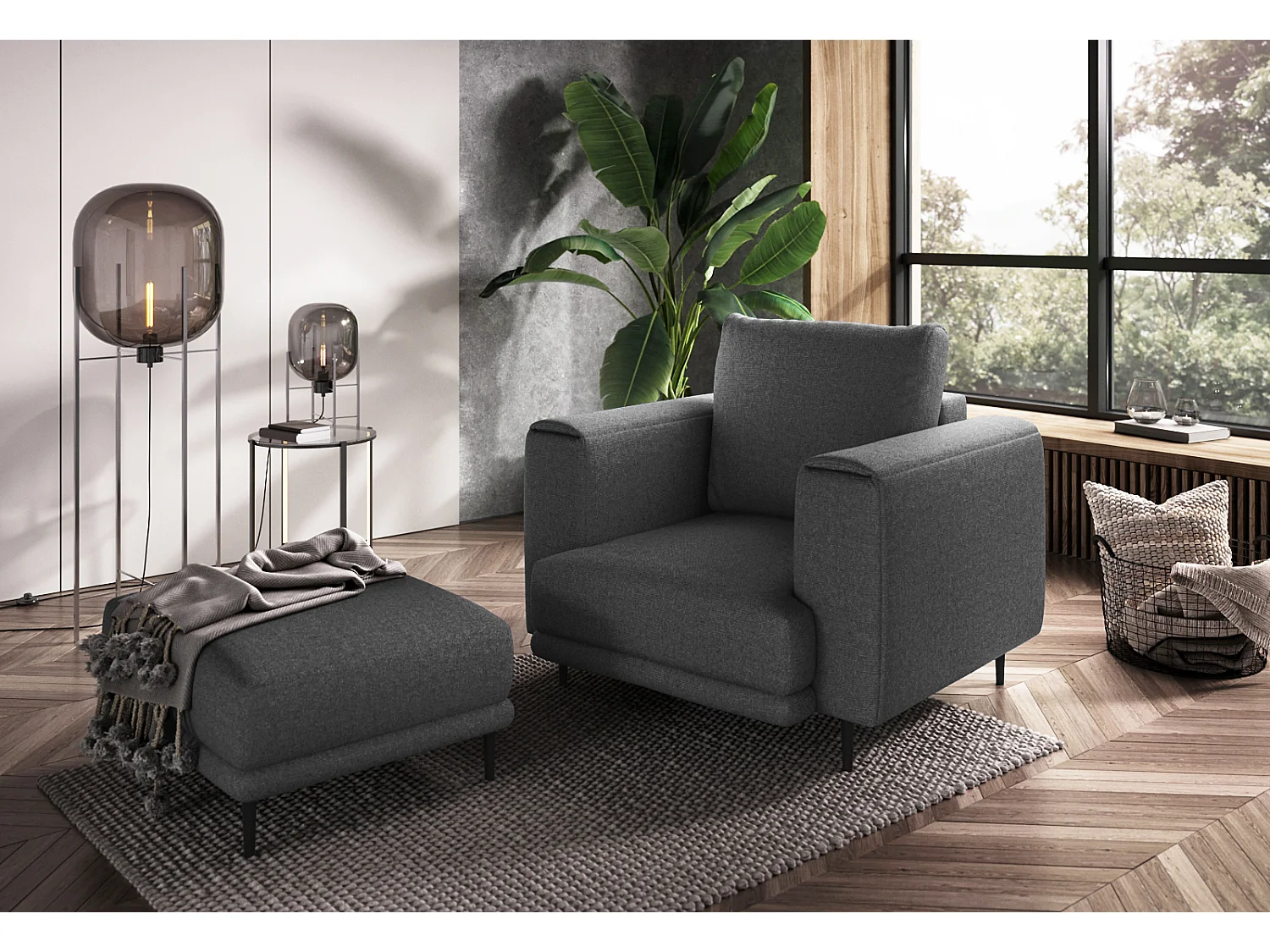 Fauteuil en tissu DAVINA – Élégance moderne et confort au quotidien-Gris foncé