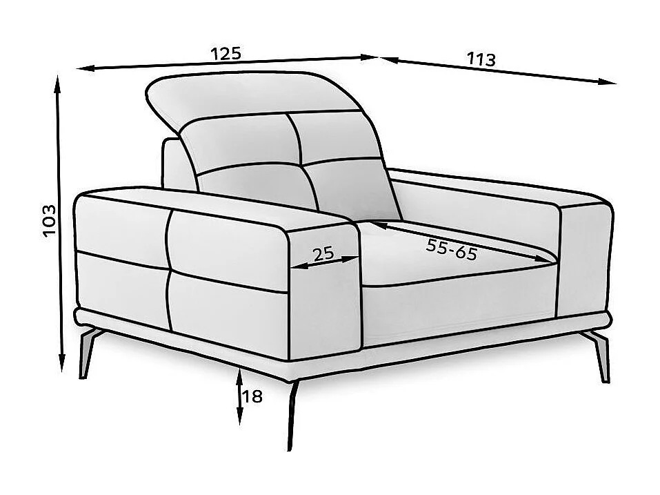 Fauteuil design tissu gris chiné chiné Torpille 125cm
