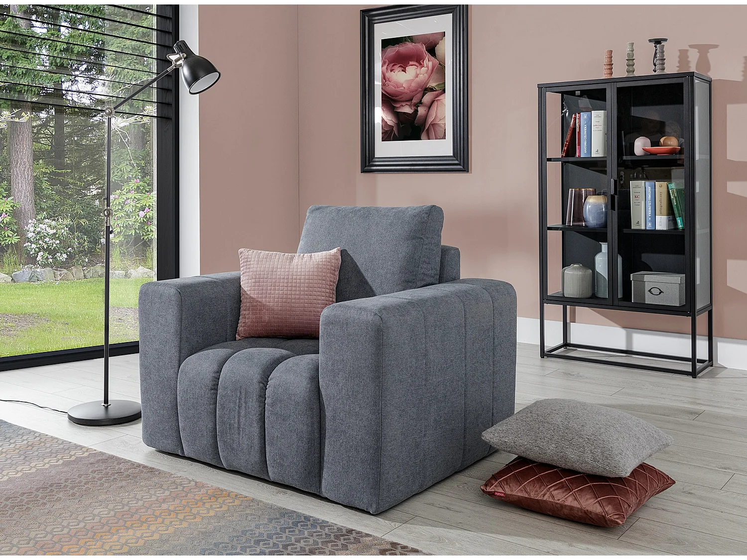 Fauteuil moderne capitonné LARKO velours-Noir