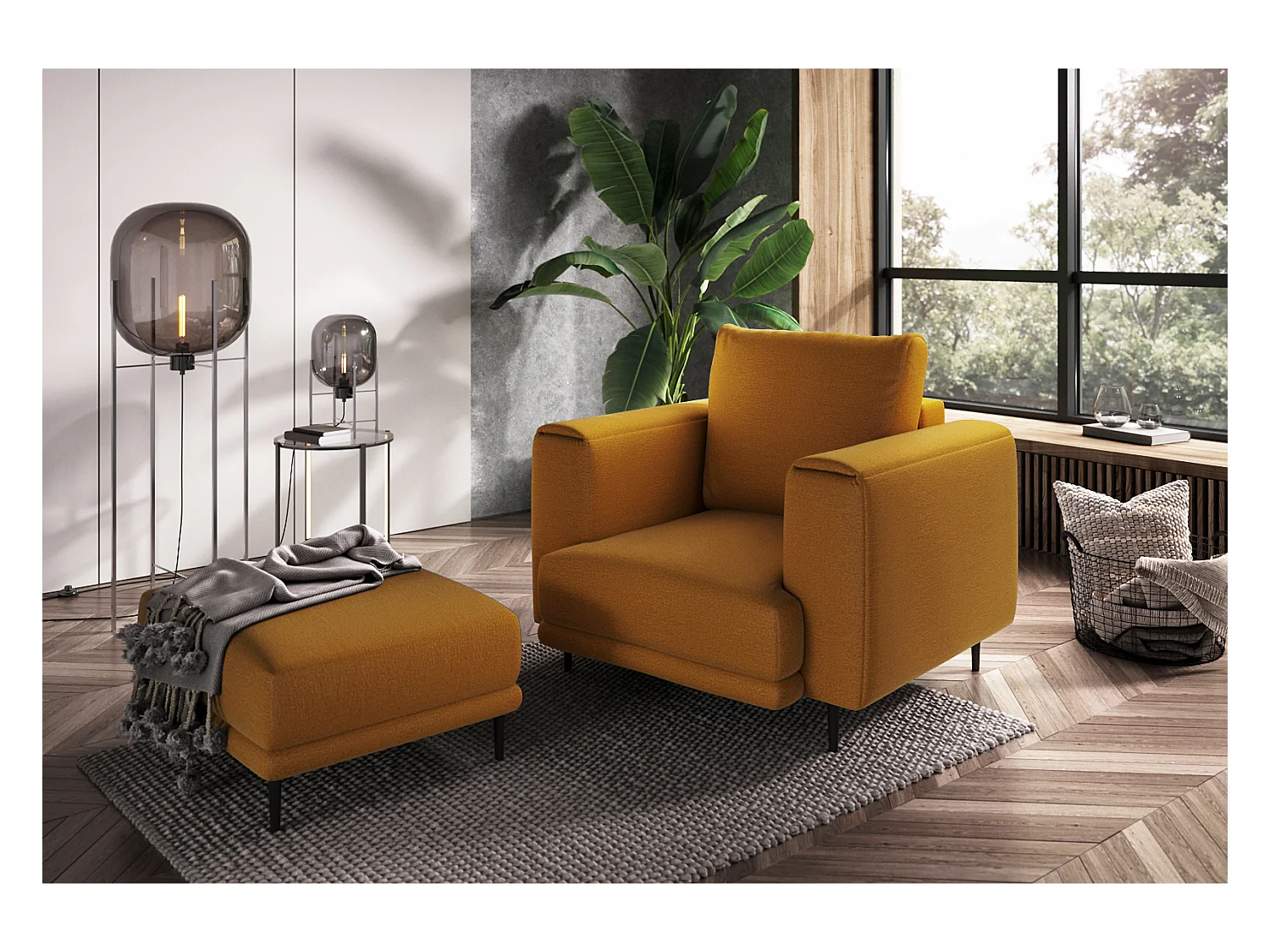 Fauteuil en velours DAVINA - Douceur luxueuse-Jaune moutarde