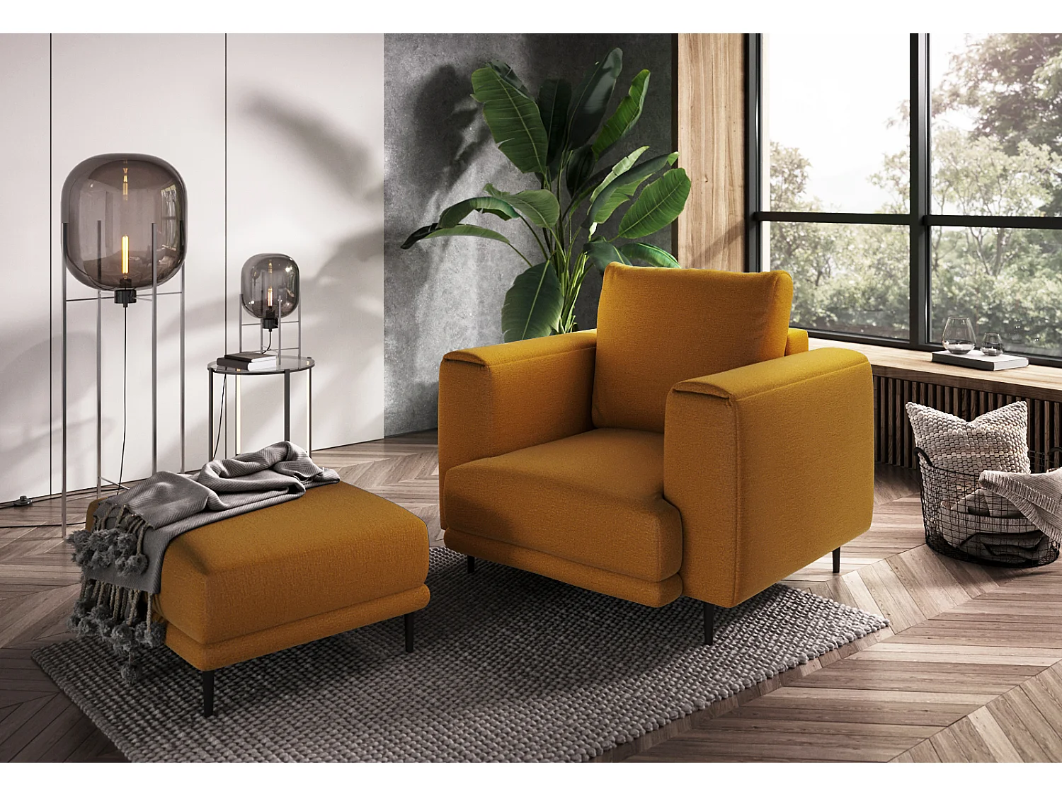 Fauteuil en velours DAVINA - Douceur luxueuse-Jaune moutarde