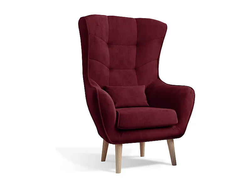 Fauteuil bergère velours bordeaux capitonné Lazza 80cm
