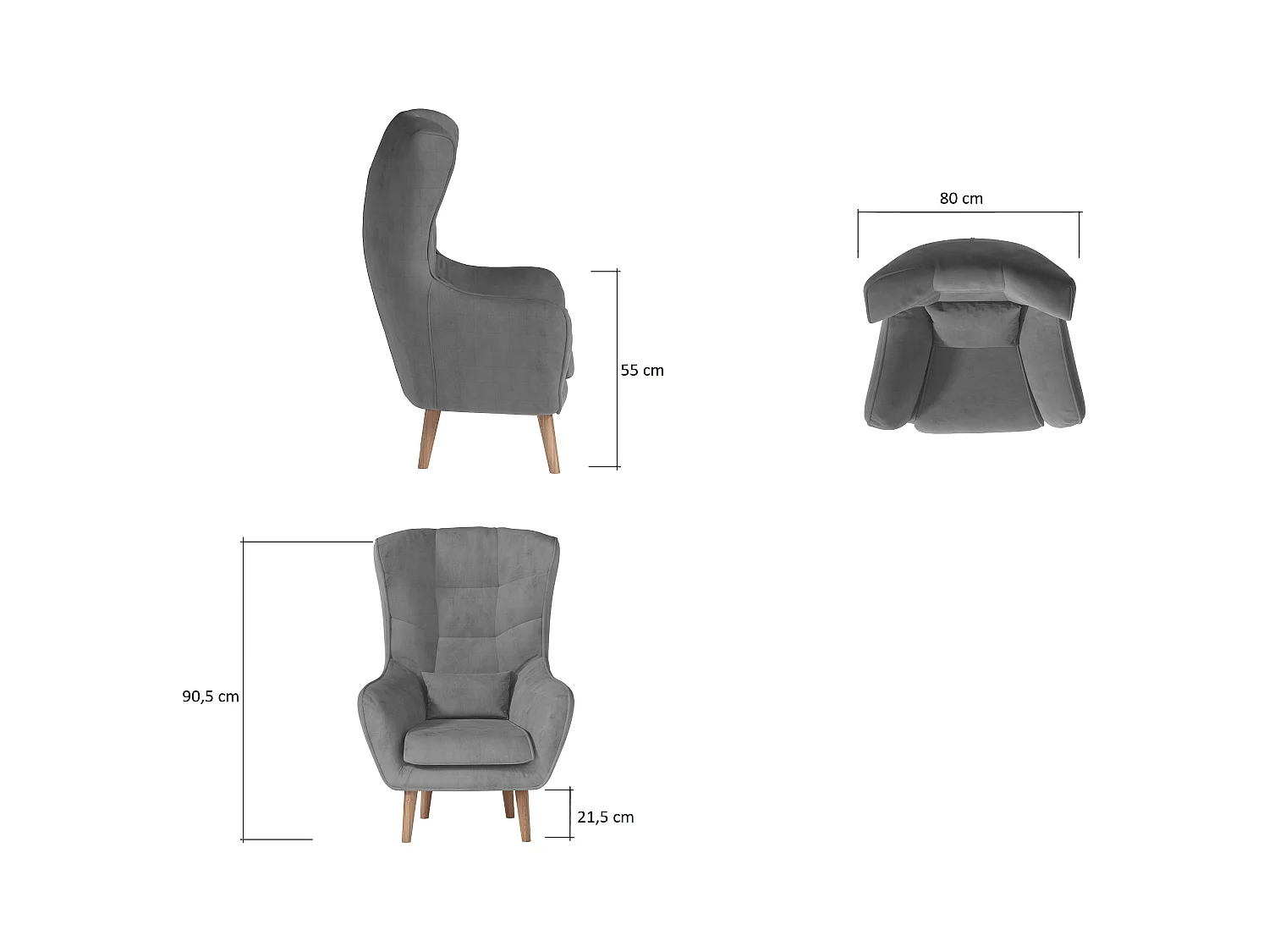 Fauteuil bergère velours bordeaux capitonné Lazza 80cm