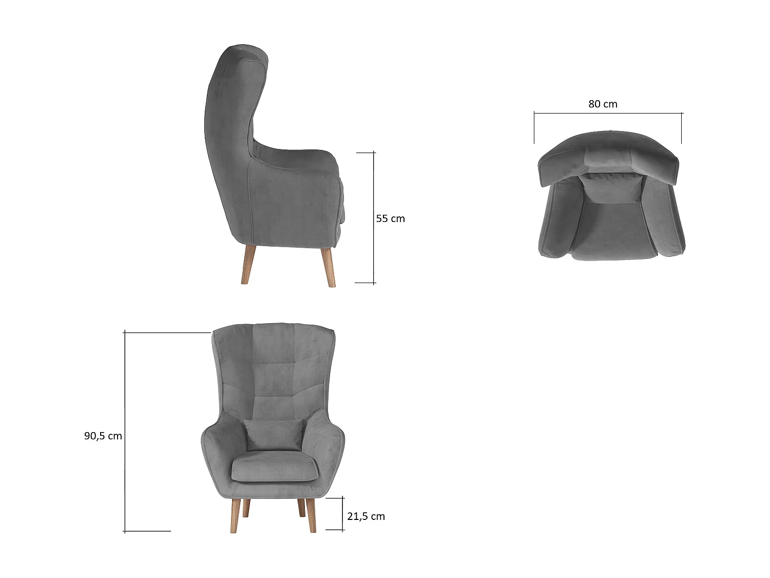 Fauteuil bergère velours bordeaux capitonné Lazza 80cm