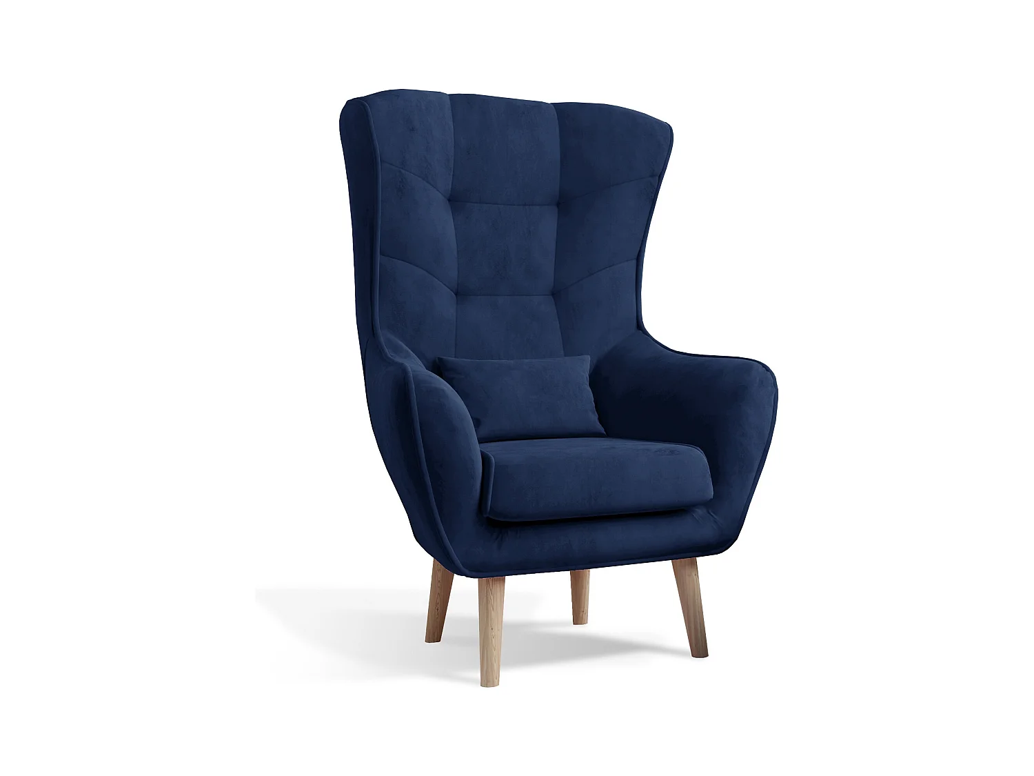 Fauteuil bergère velours bleu marine capitonné Lazza 80cm