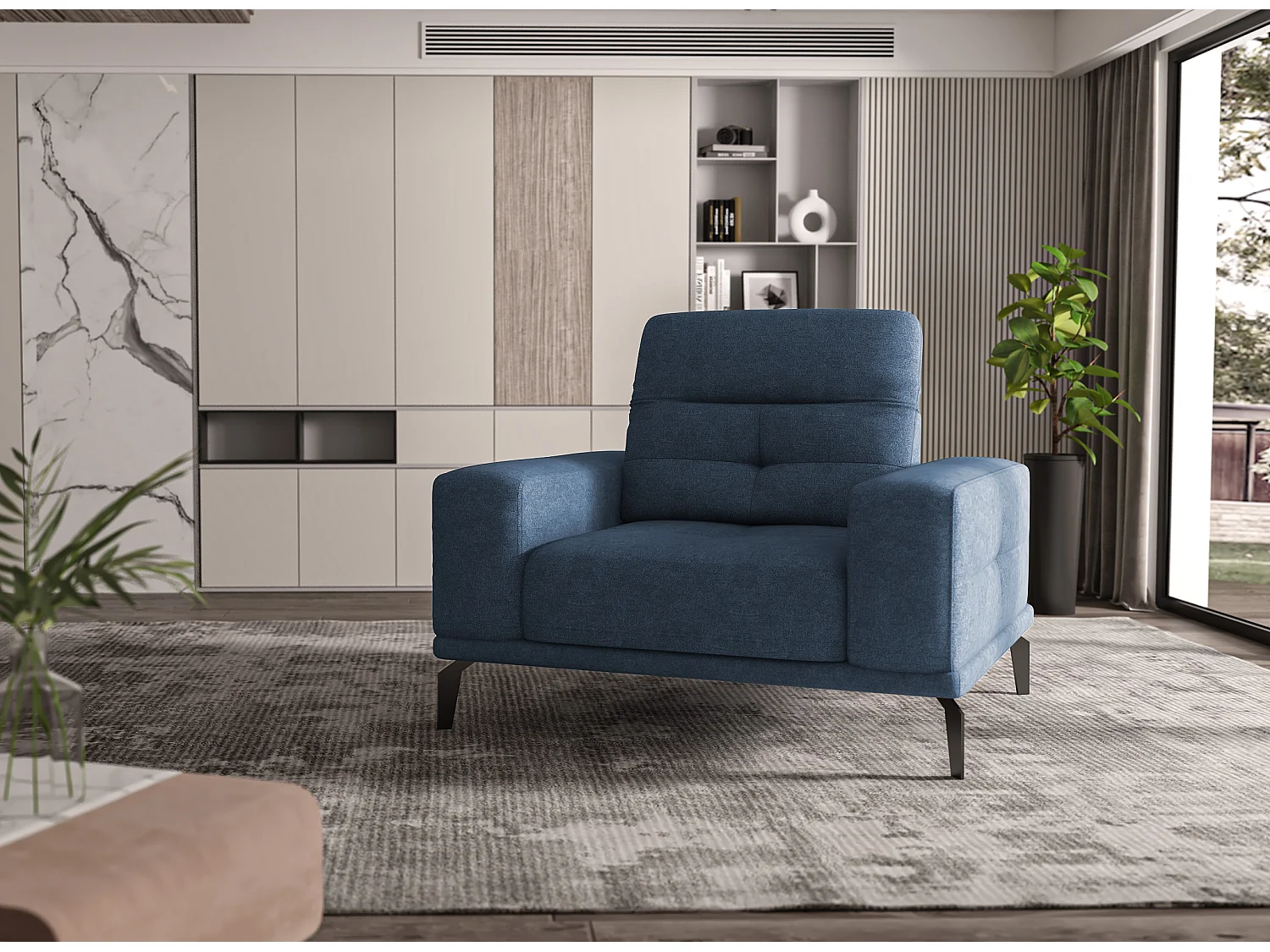 Design fauteuil lichtblauwe stof Torpille 125 cm