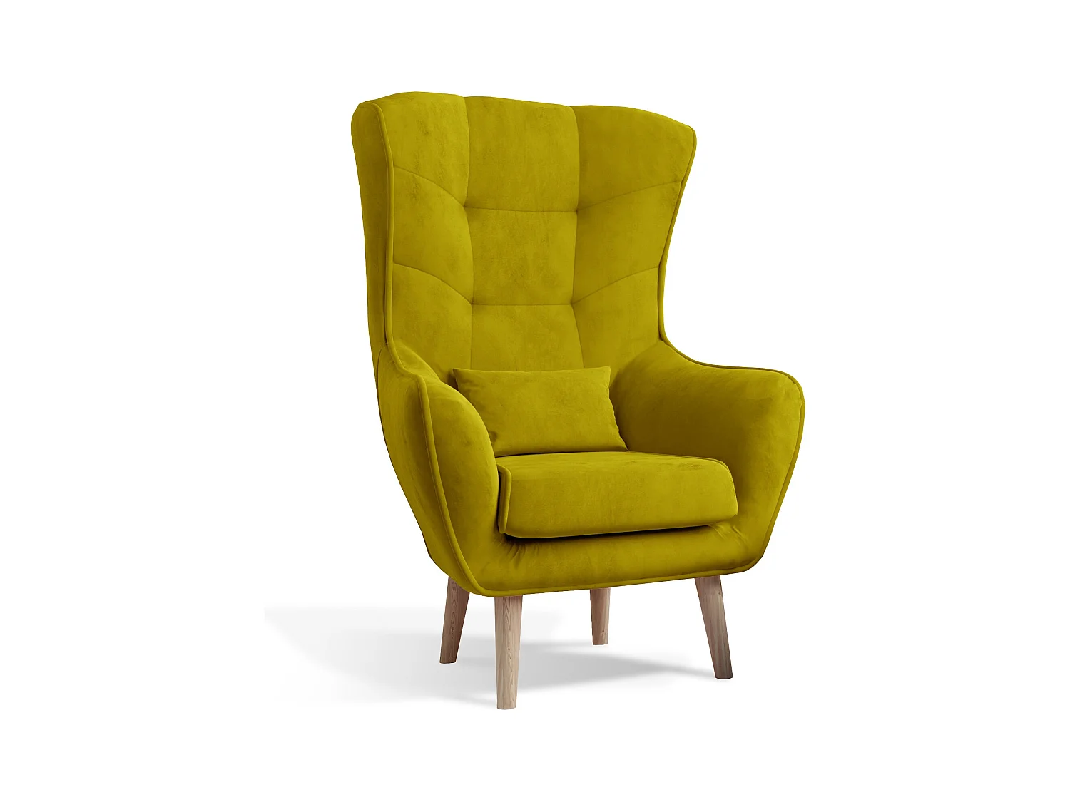 Fauteuil bergère velours vert anis capitonné Lazza 80cm
