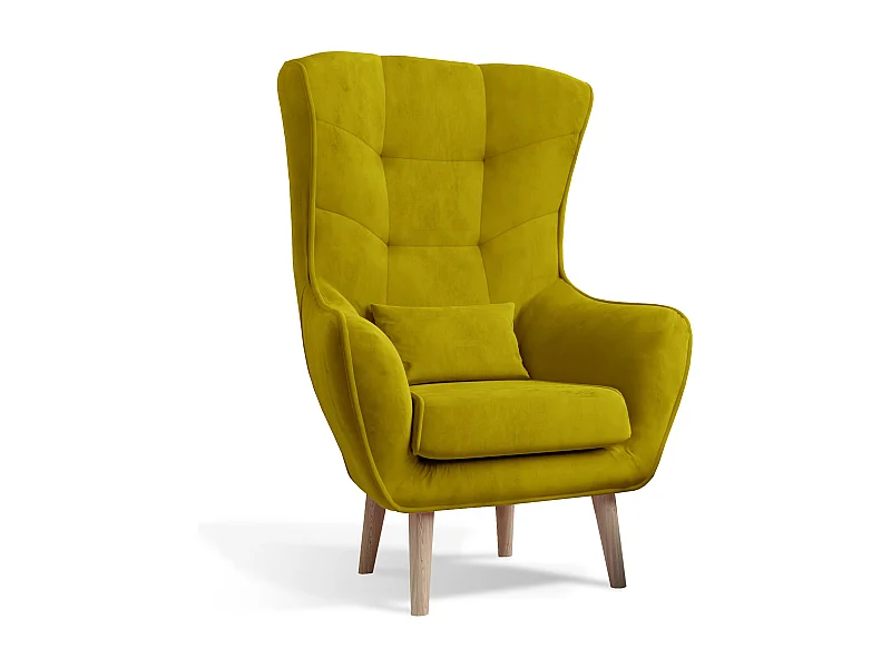 Fauteuil bergère velours vert anis capitonné Lazza 80cm