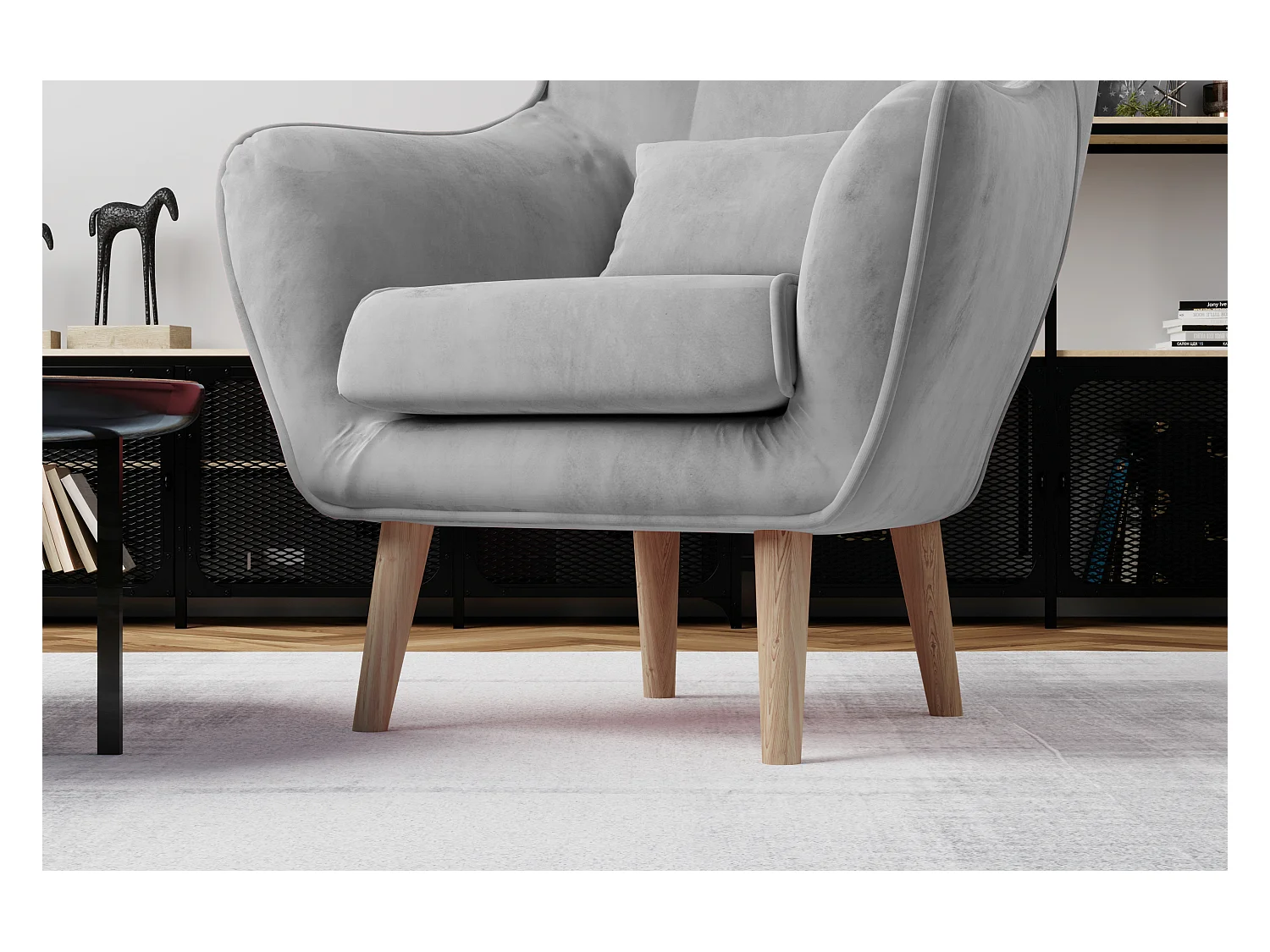 Fauteuil bergère velours marron clair capitonné Lazza 80cm