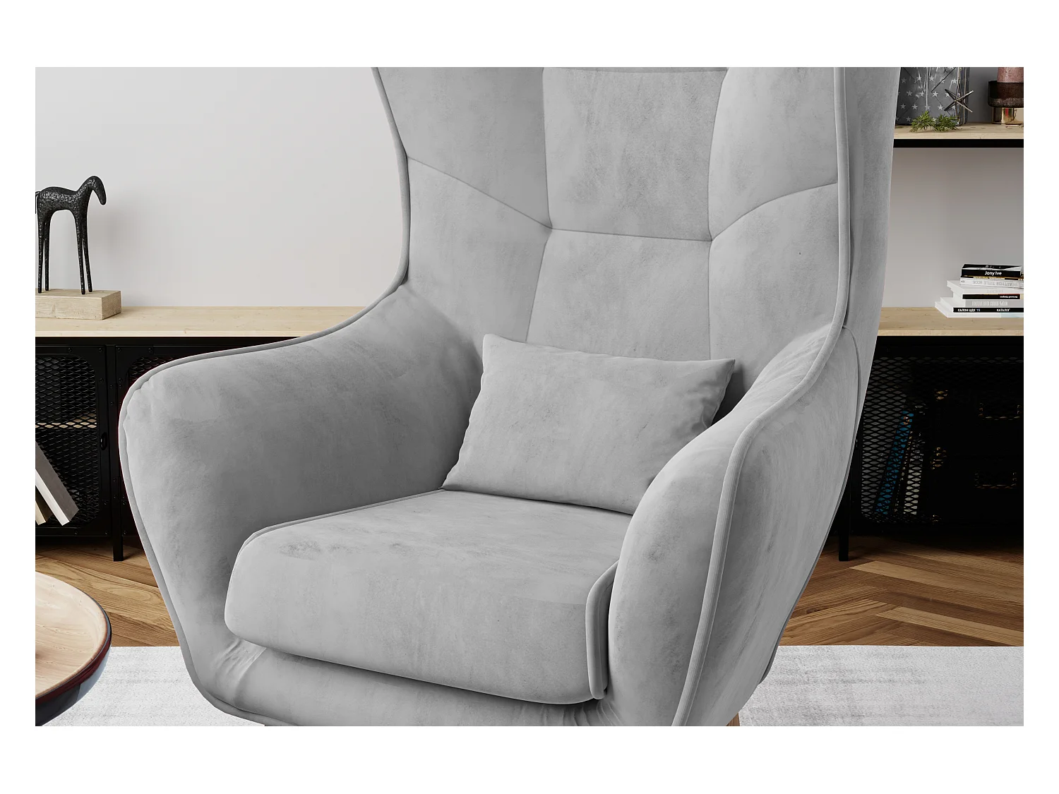 Fauteuil bergère velours marron clair capitonné Lazza 80cm