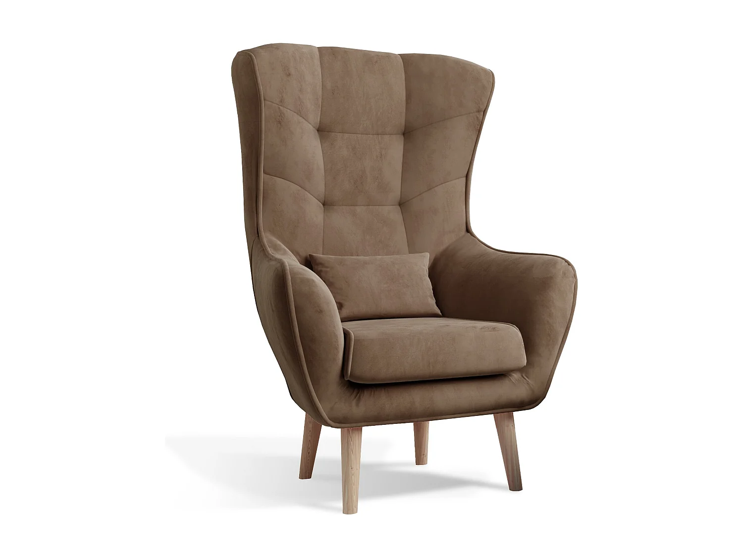 Fauteuil bergère velours marron clair capitonné Lazza 80cm