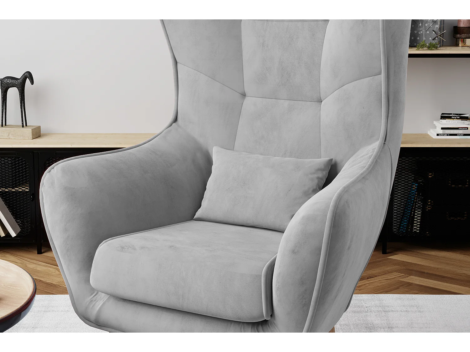 Fauteuil bergère velours marron clair capitonné Lazza 80cm