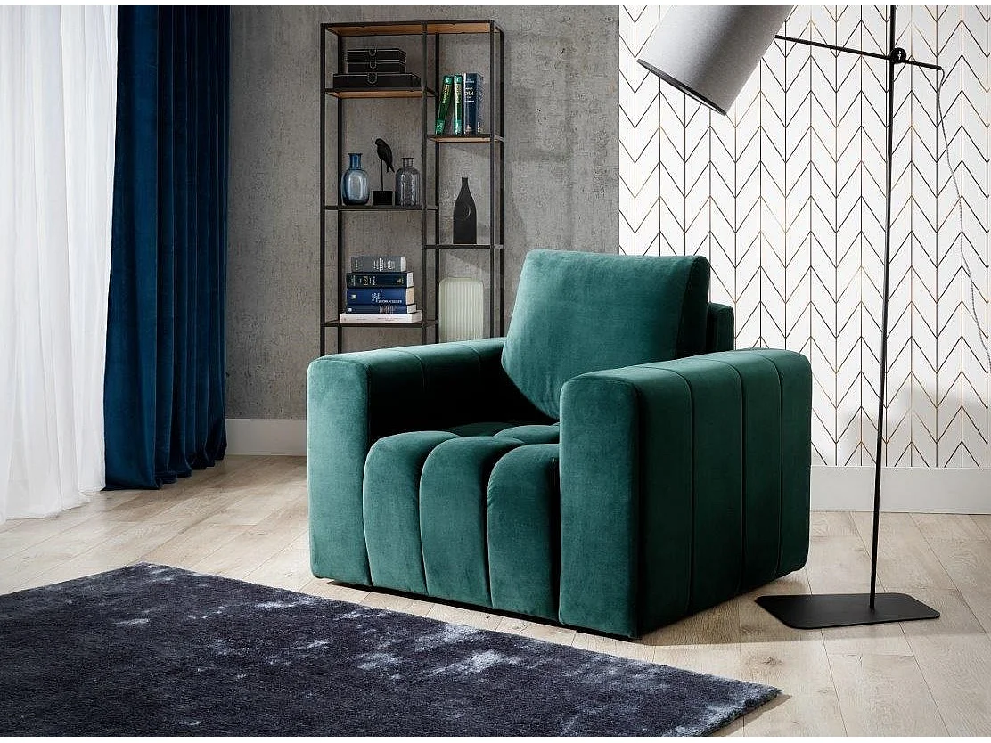 Fauteuil moderne capitonné LARKO velours-Jaune chamoix