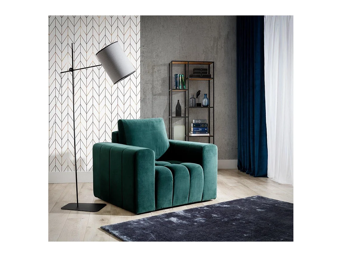 Fauteuil moderne capitonné LARKO velours-Vert foncé