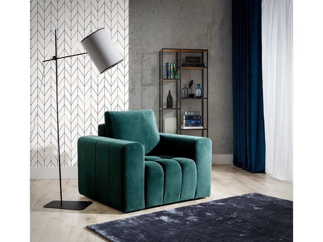Fauteuil moderne capitonné LARKO velours-Vert foncé