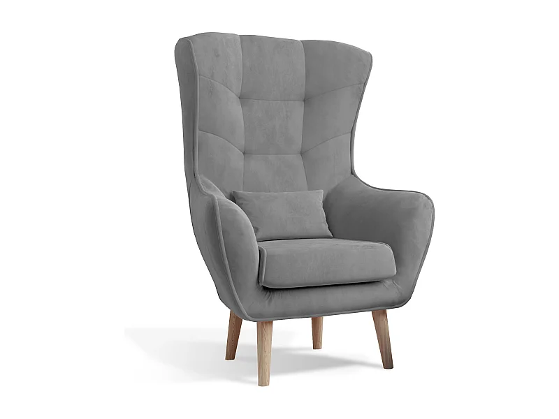 Fauteuil bergère velours gris capitonné Lazza 80cm