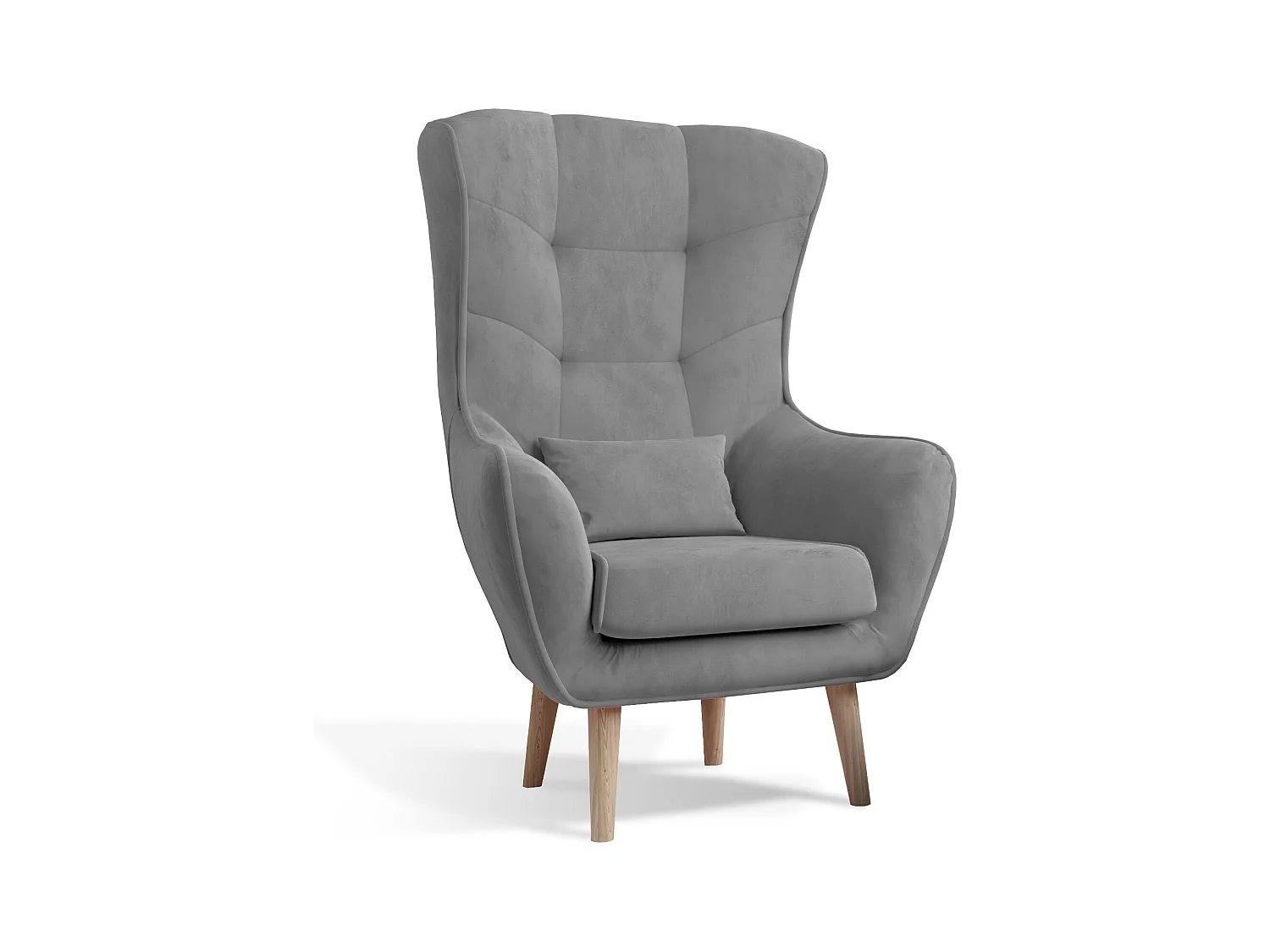 Fauteuil bergère velours gris capitonné Lazza 80cm
