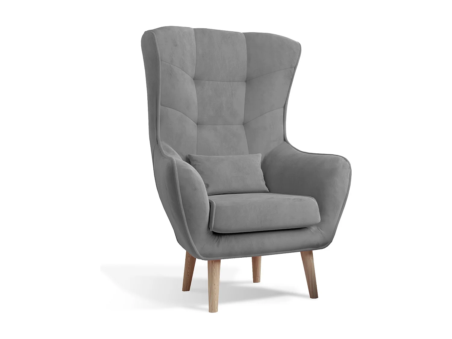 Fauteuil bergère velours gris capitonné Lazza 80cm