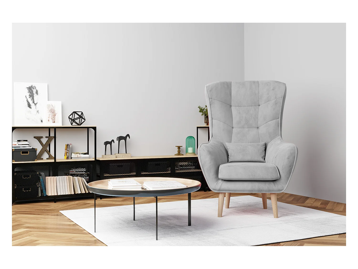 Fauteuil bergère velours vert capitonné Lazza 80cm