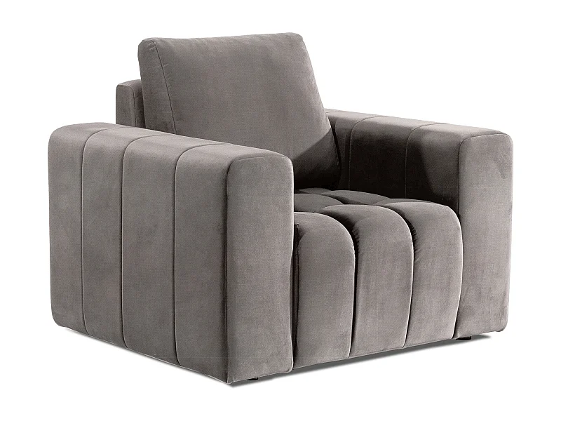 Fauteuil moderne capitonné LARKO velours-Beige clair