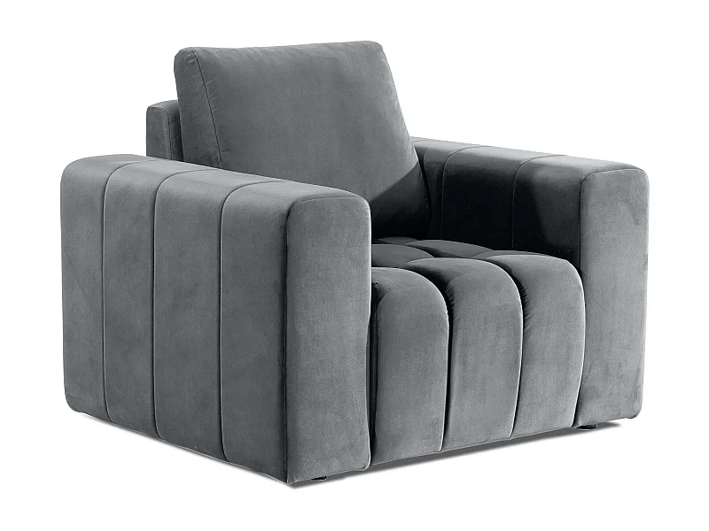 Fauteuil moderne capitonné LARKO velours-Gris clair