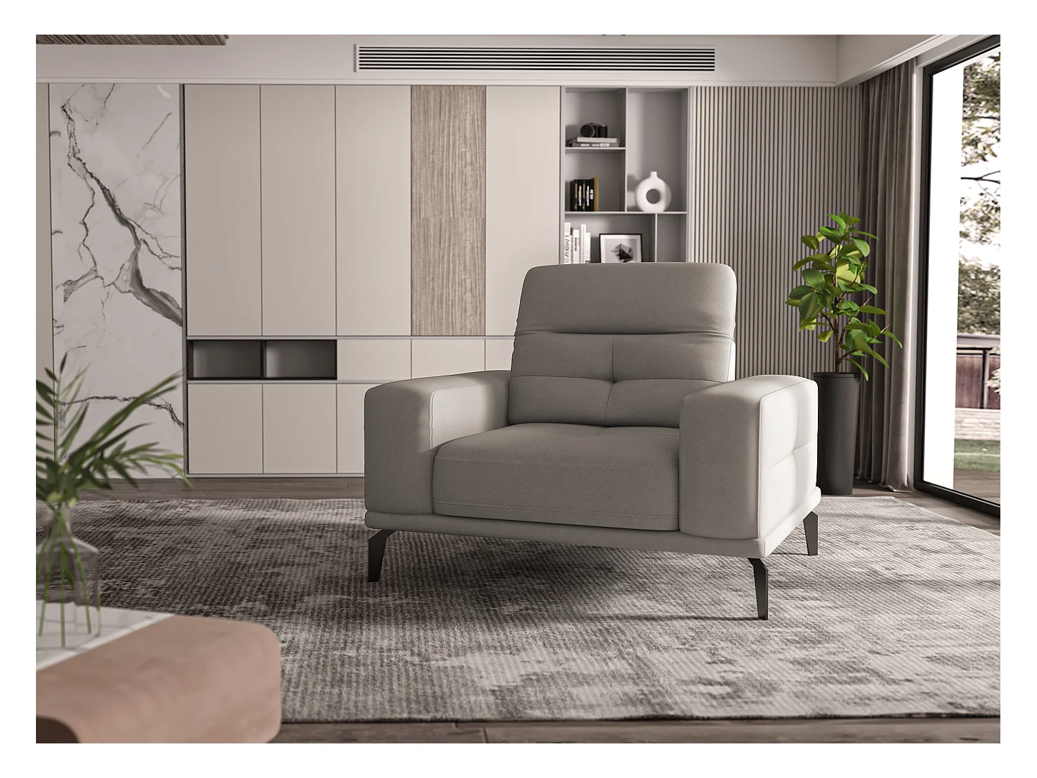 Fauteuil design tissu doux marron clair Torpille 125cm