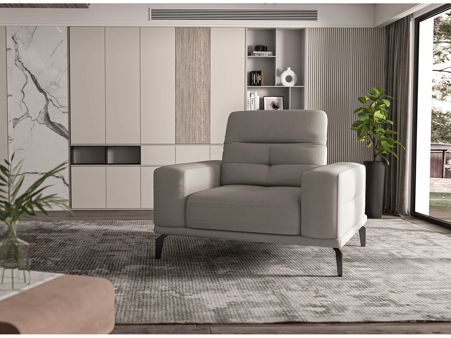 Fauteuil design tissu doux marron clair Torpille 125cm