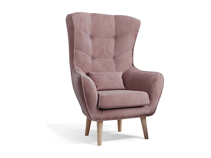 Fauteuil bergère velours rose capitonné Lazza 80cm