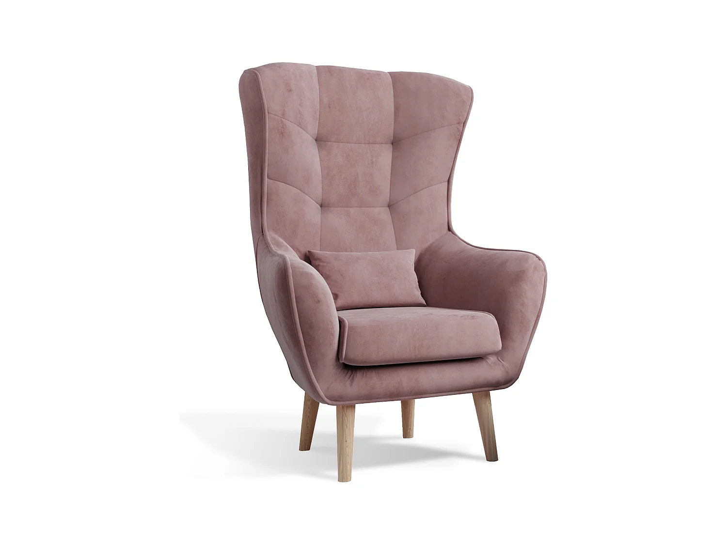 Fauteuil bergère velours rose capitonné Lazza 80cm