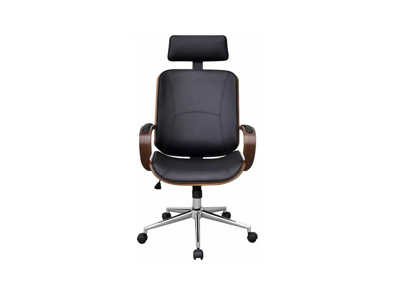 Chaise rotative avec accoudoirs similicuir bois et métal chromé noir Mokarel