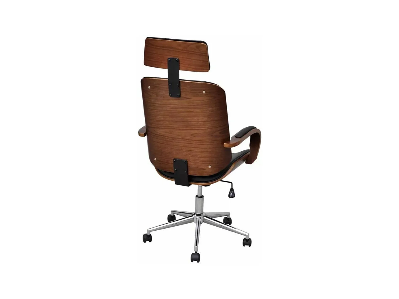 Chaise rotative avec accoudoirs similicuir bois et métal chromé noir Mokarel