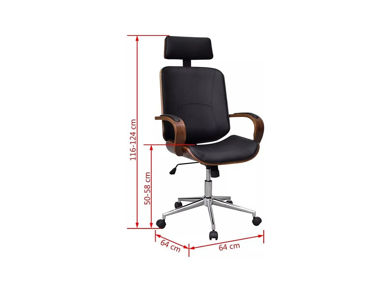 Chaise rotative avec accoudoirs similicuir bois et métal chromé noir Mokarel