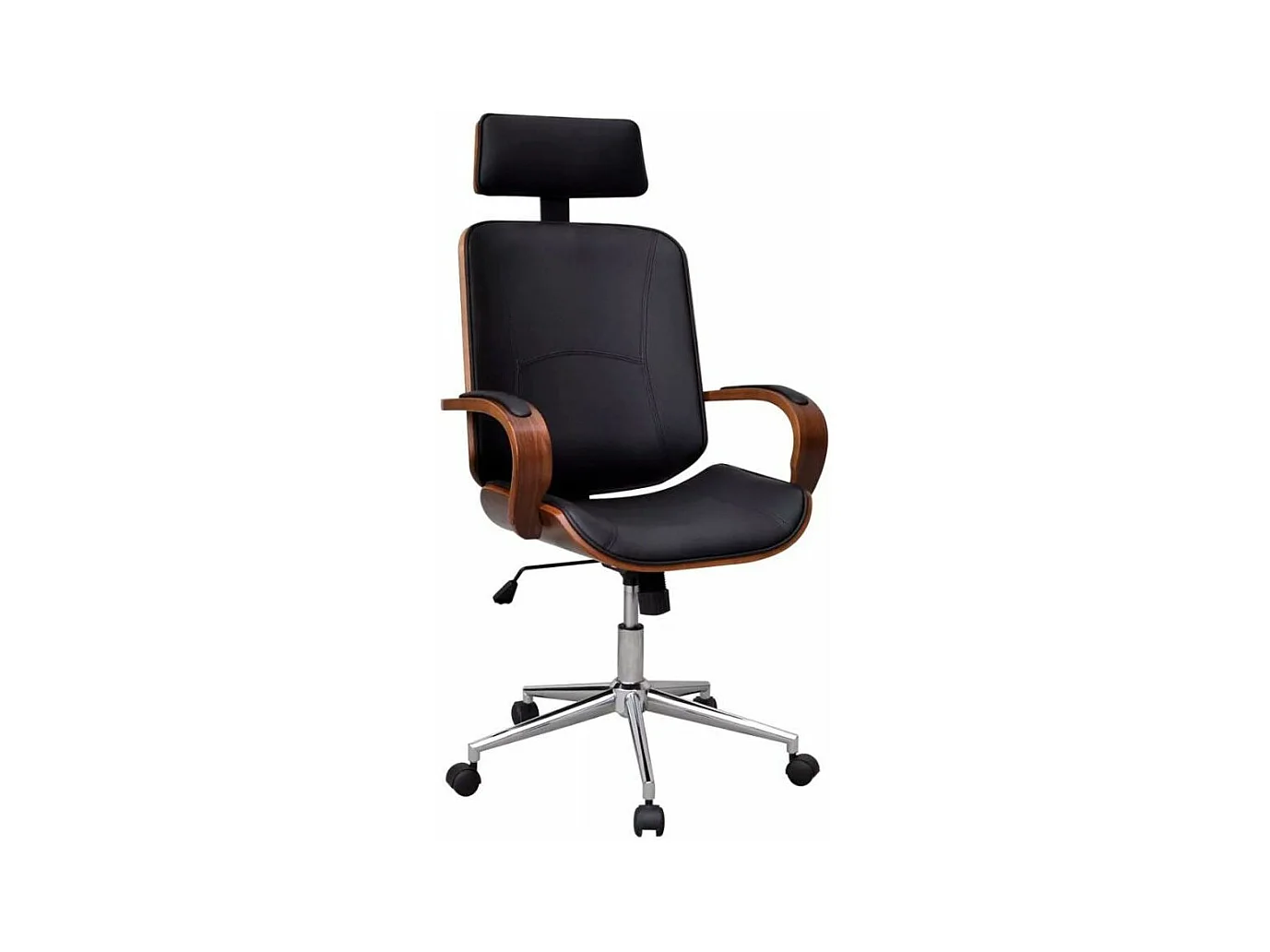 Chaise rotative avec accoudoirs similicuir bois et métal chromé noir Mokarel