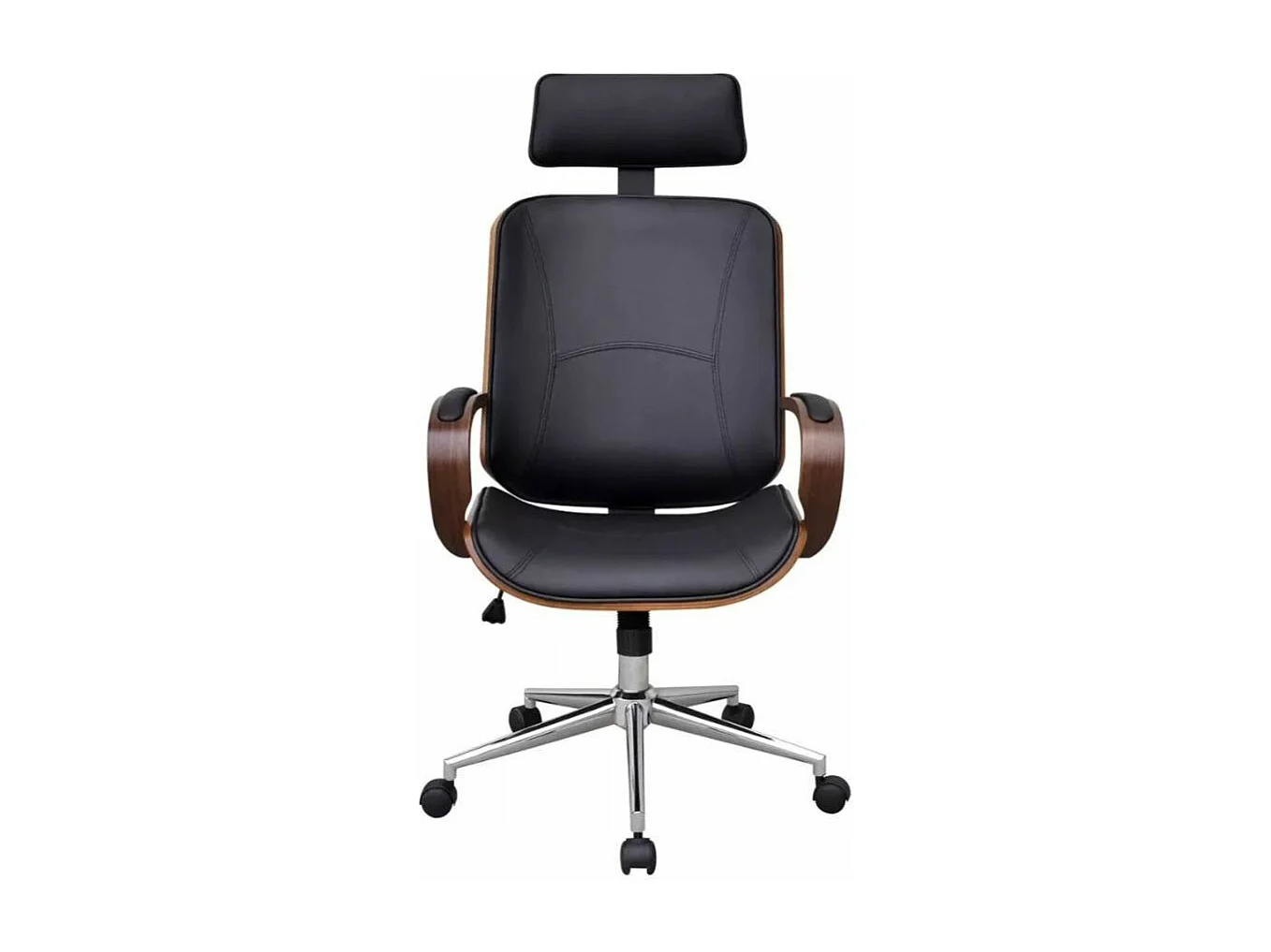 Chaise rotative avec accoudoirs similicuir bois et métal chromé noir Mokarel