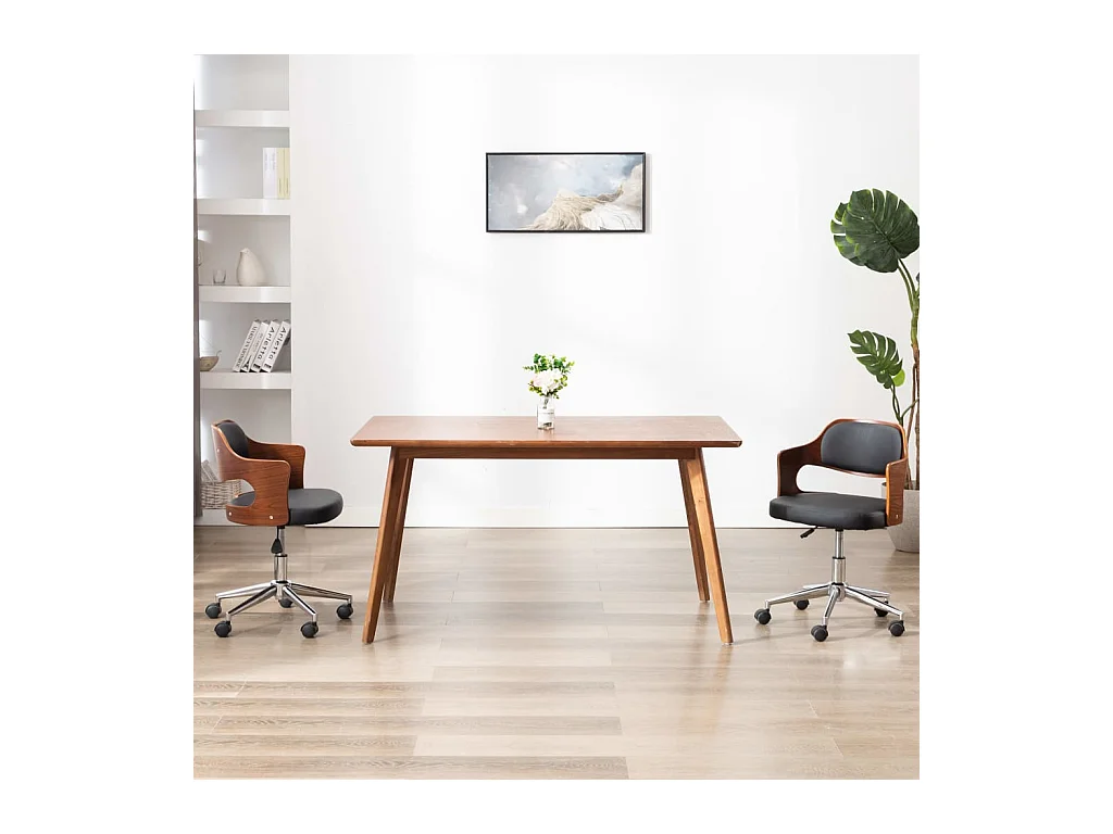 Chaise pivotante de bureau Noir Bois courbé et similicuir 5