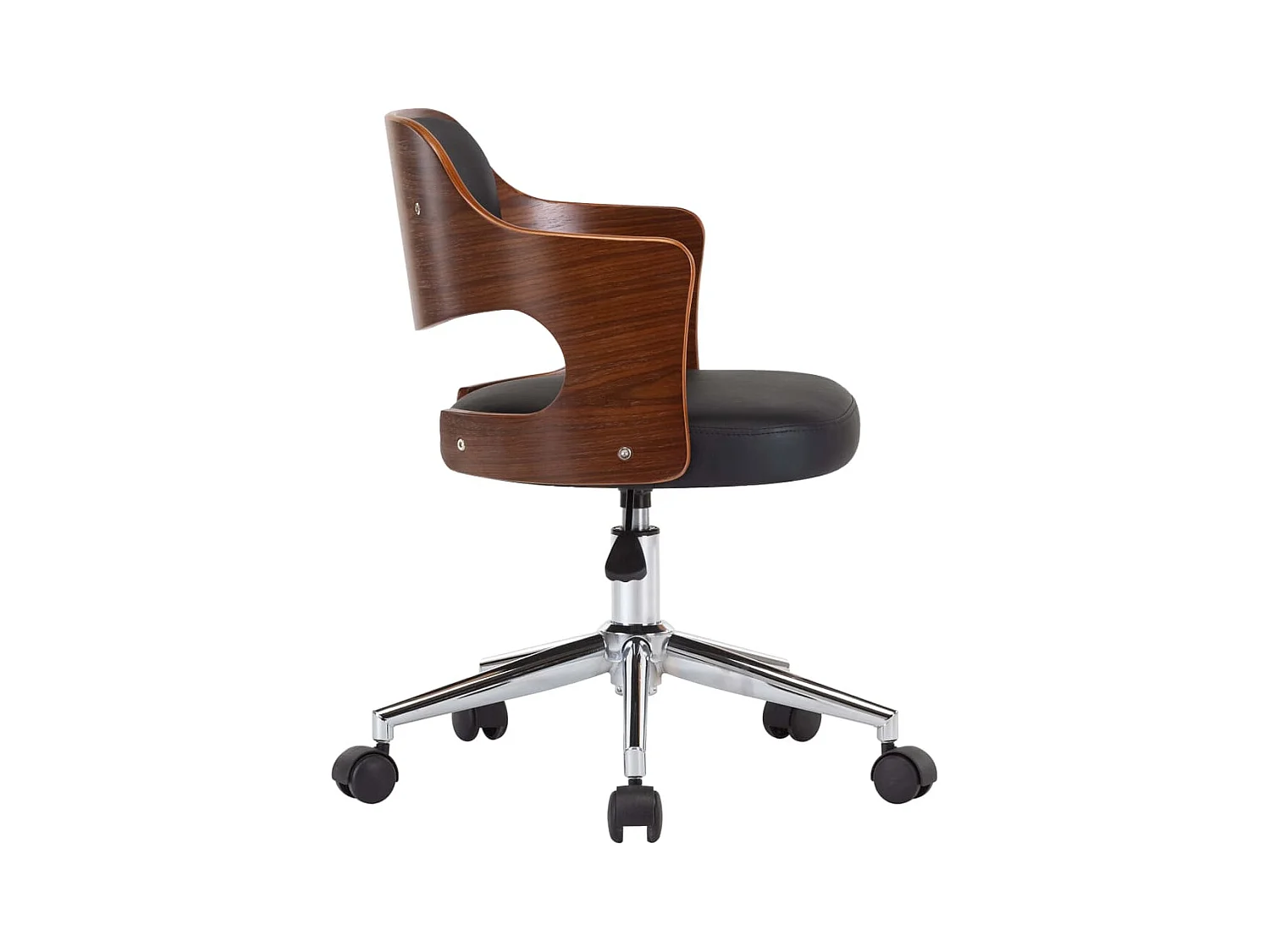 Chaise pivotante de bureau Noir Bois courbé et similicuir 5