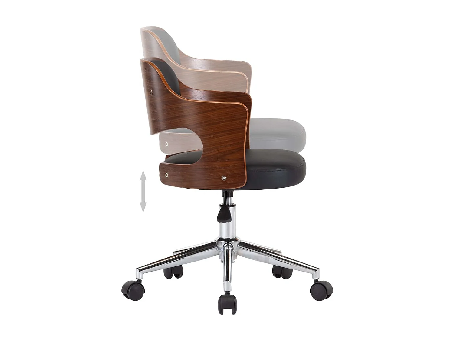 Chaise pivotante de bureau Noir Bois courbé et similicuir 5