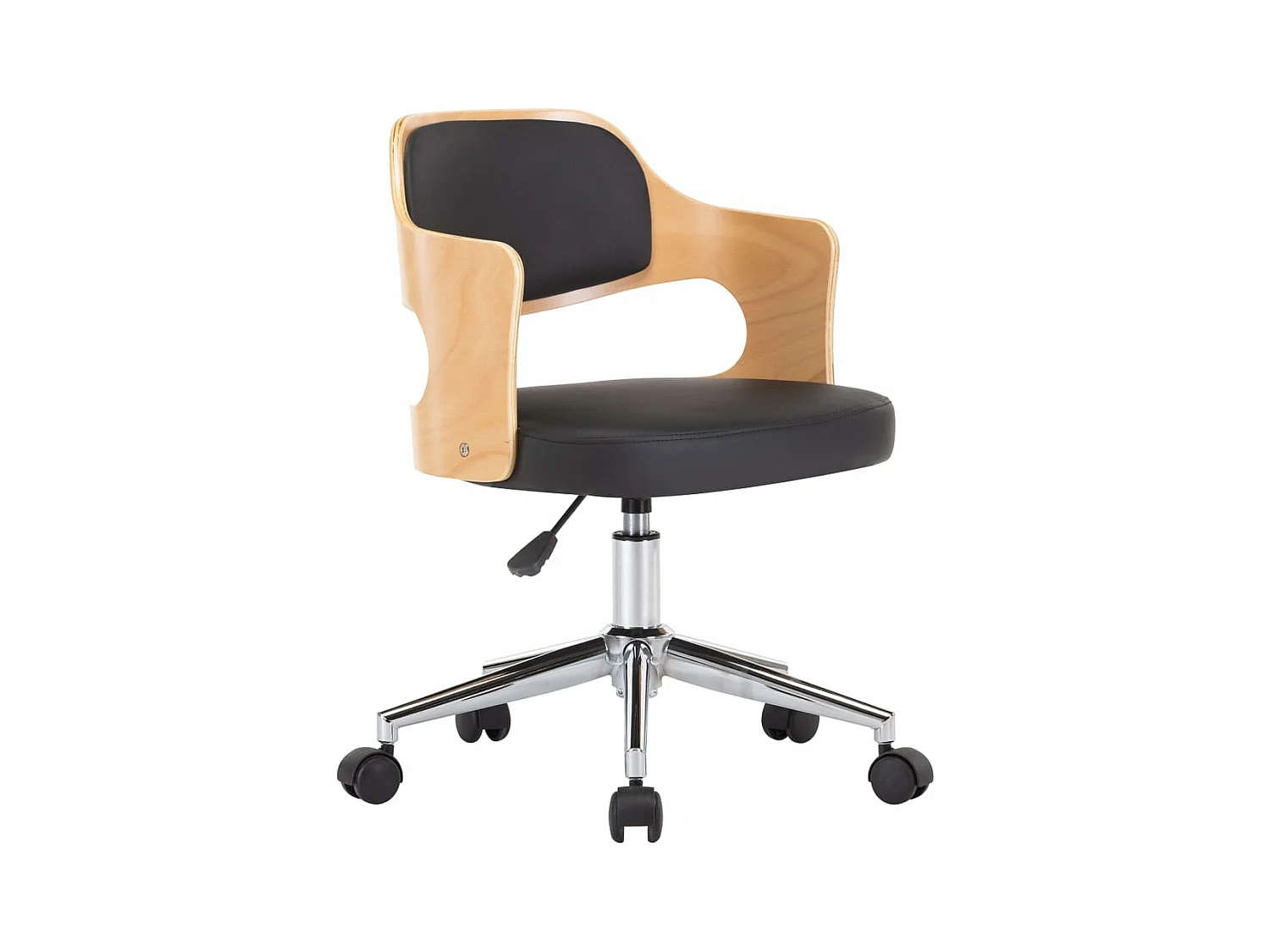Chaise pivotante de bureau Noir Bois courbé et similicuir 6