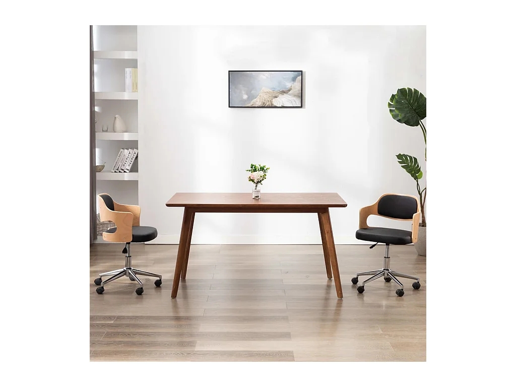 Chaise pivotante de bureau Noir Bois courbé et similicuir 6