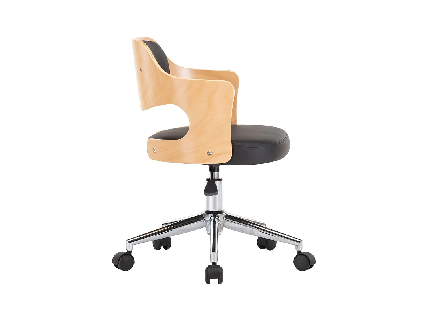 Chaise pivotante de bureau Noir Bois courbé et similicuir 6