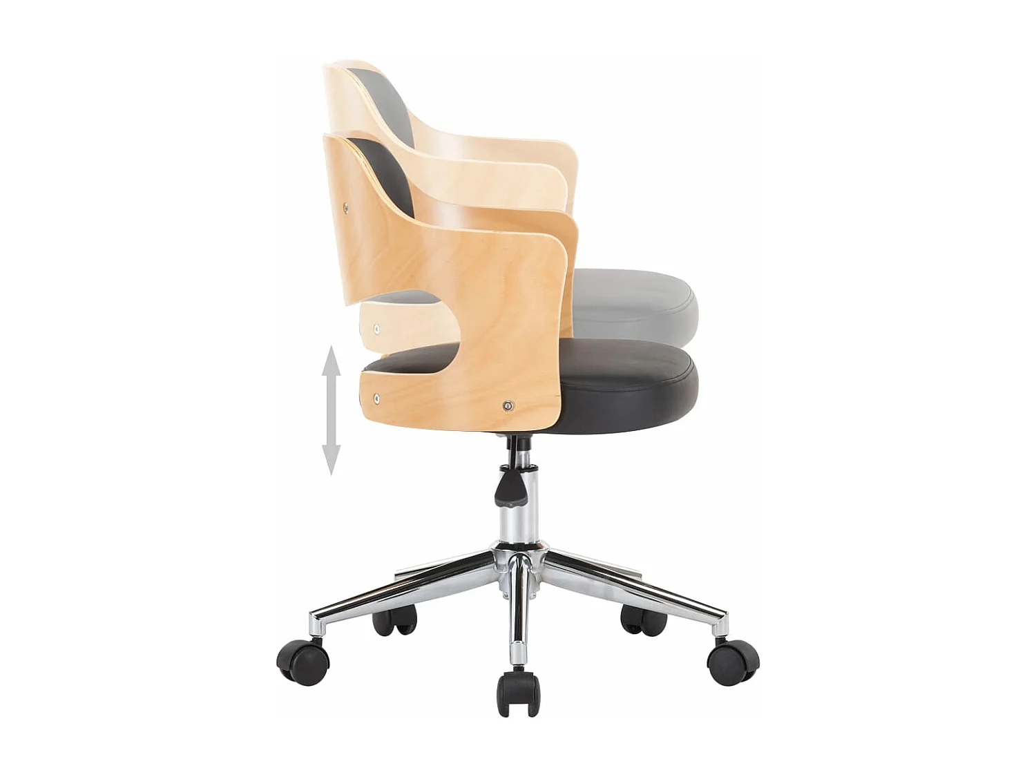 Chaise pivotante de bureau Noir Bois courbé et similicuir 6