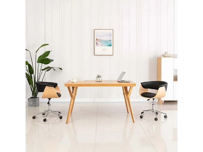 Chaise réglable simili cuir noir et bois clair Tessa