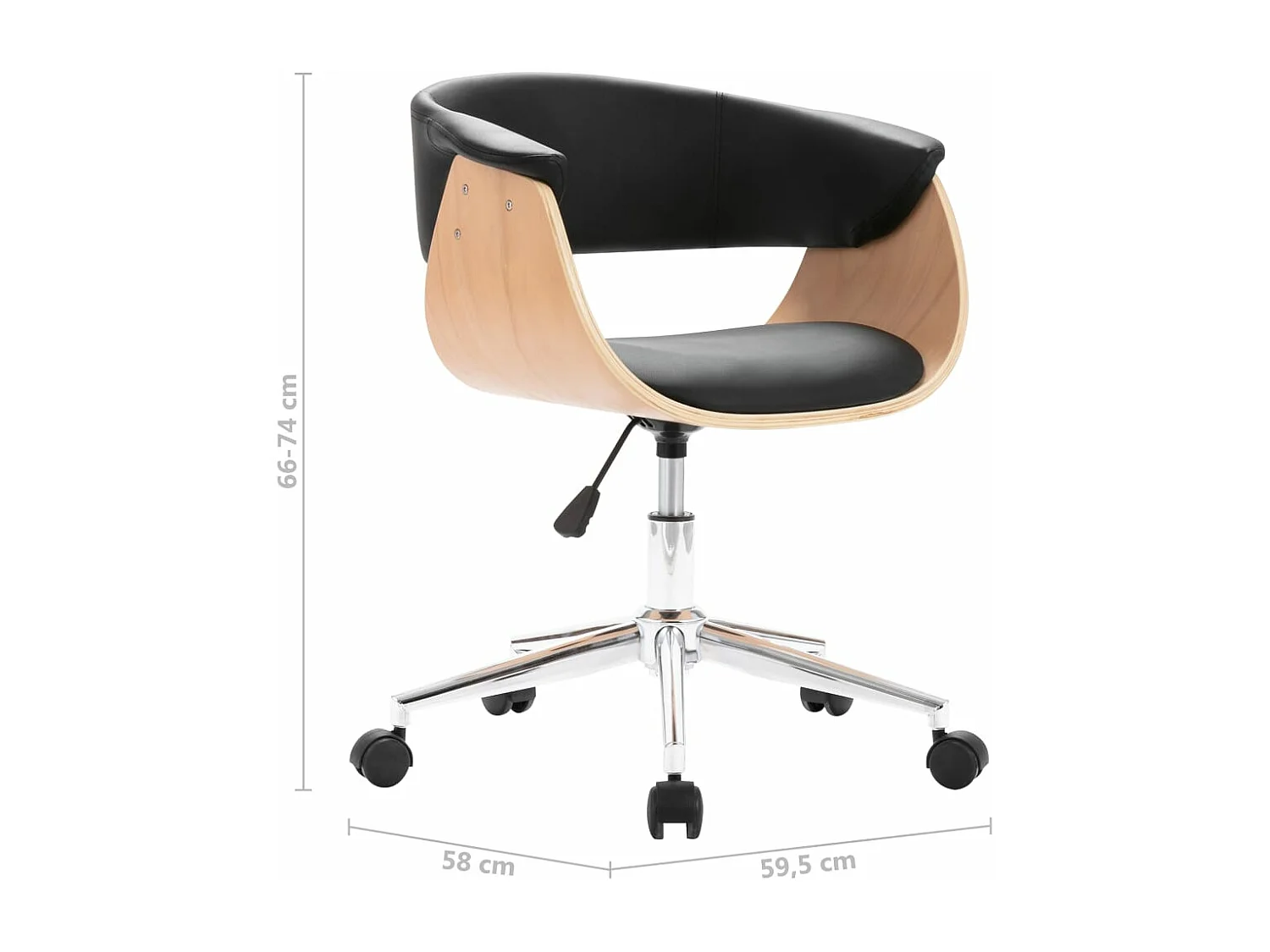 Chaise pivotante de bureau Noir Bois courbé et similicuir 3