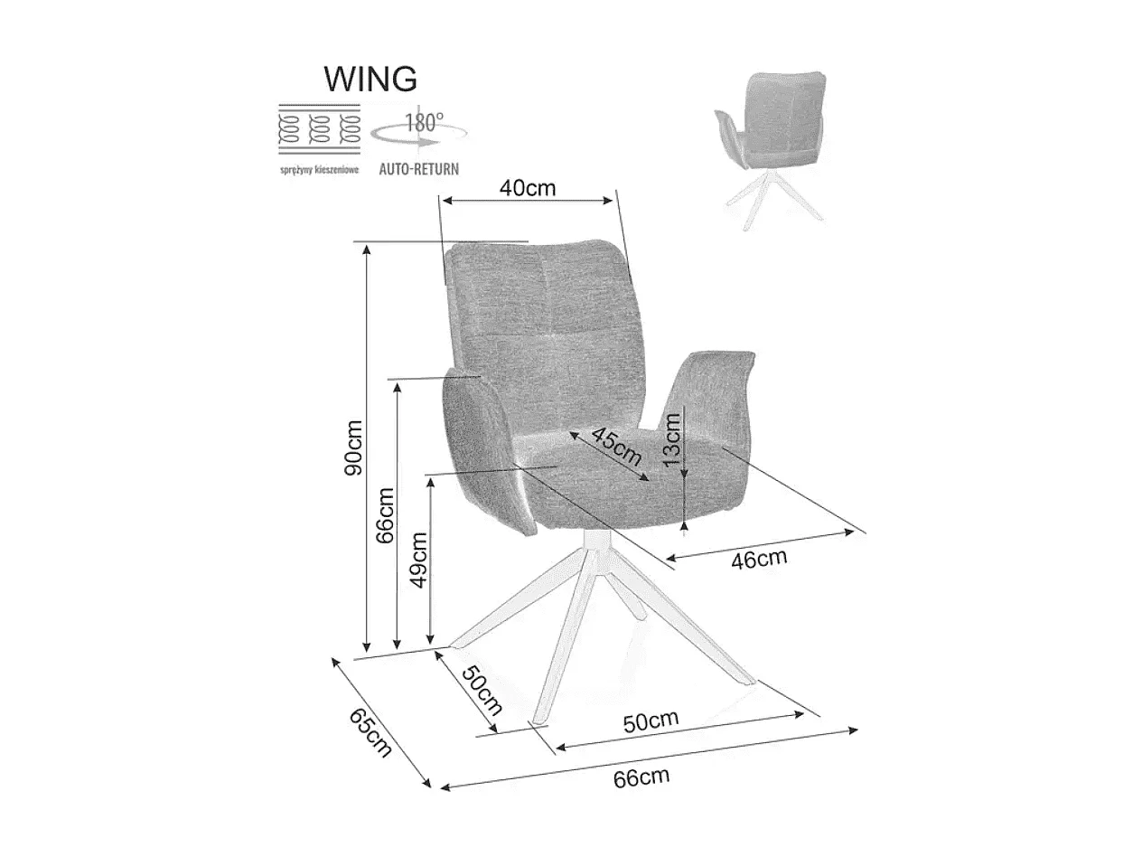 Stuhl Wing/Stoffbezug/Rotation 180Grad/Grau