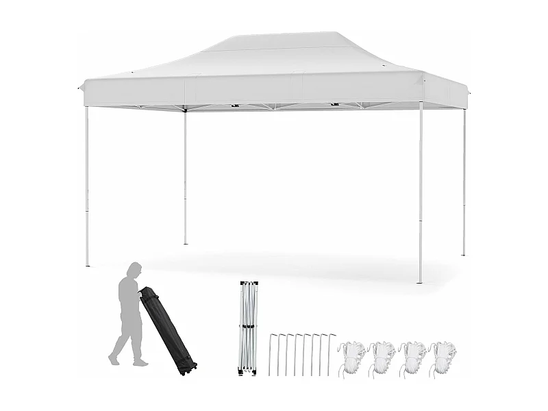 Sofort-Gartenpavillon 300 x 445 cm, Gartenzelt mit Drainagelöchern, Rolltasche, 4 Seilen, verstellbarer Unterstand für Markt, Camping, Hochzeit (Beige)