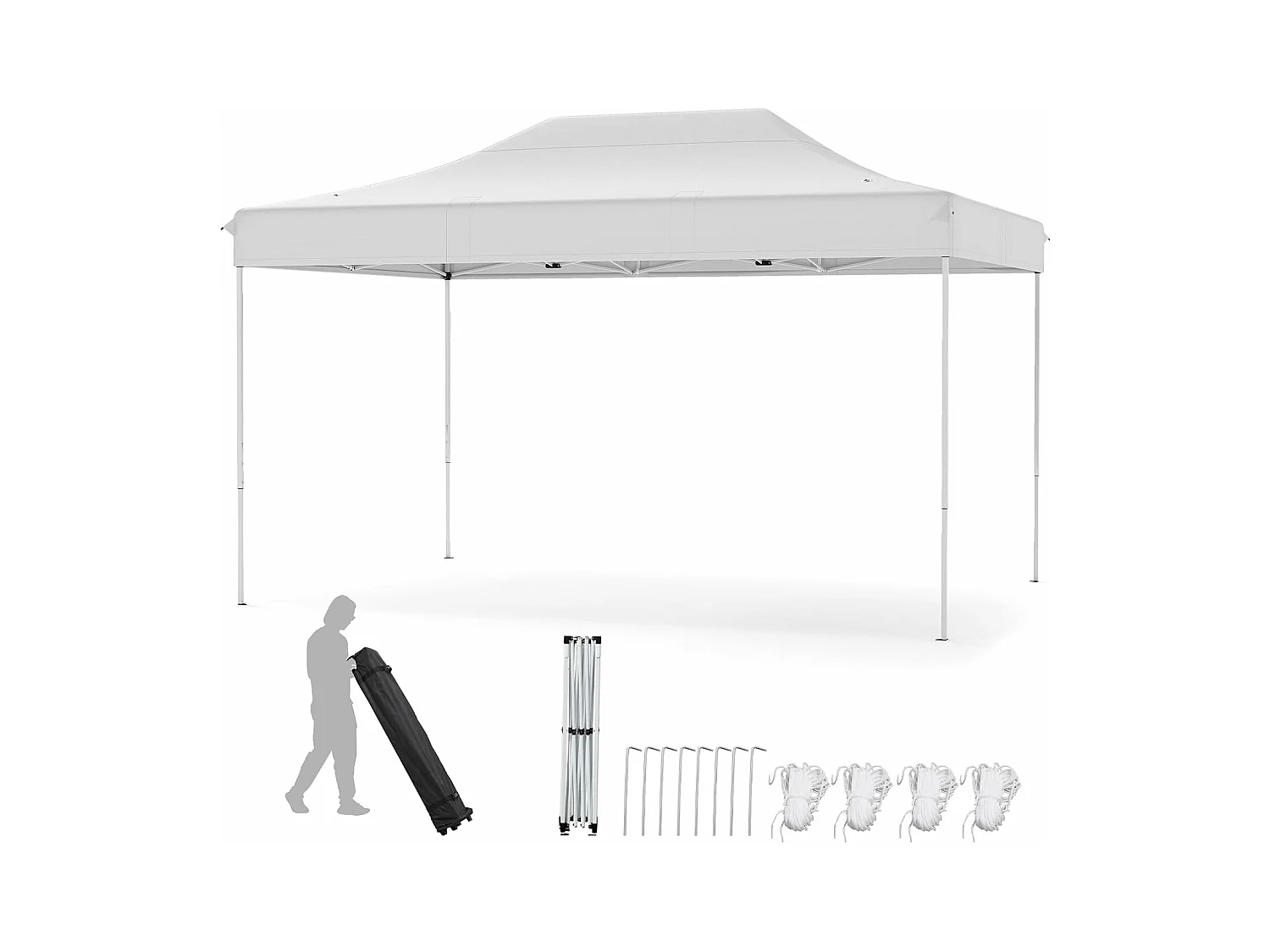 Tonnelle de Jardin Instantanée 300 x 445 CM, Tente de Jardin avec Trous de Drainage Sac à roulettes 4 Cordes, Abri Ajustable pour Marché Camping Mariage (Beige)