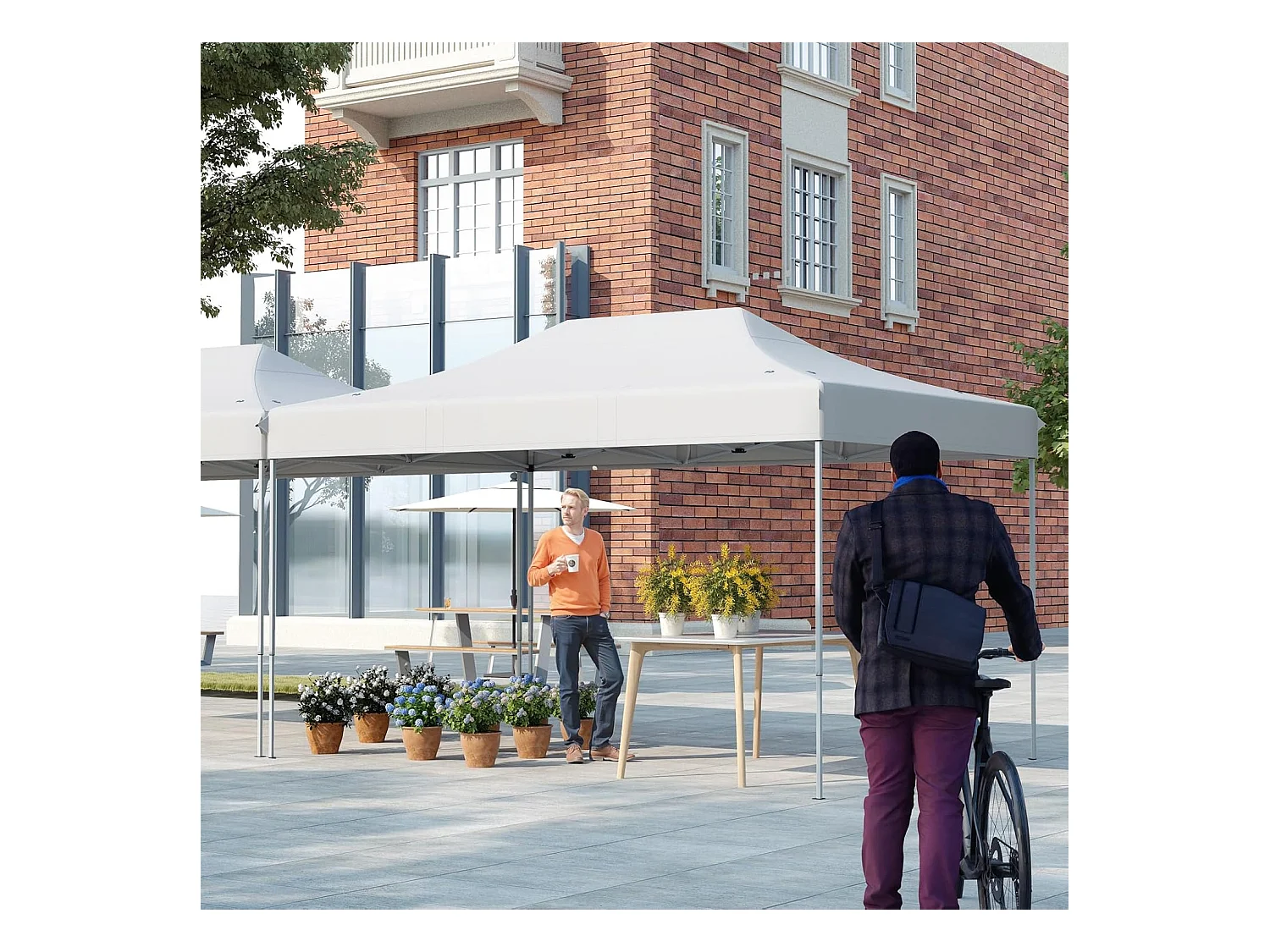 Tonnelle de Jardin Instantanée 300 x 445 CM, Tente de Jardin avec Trous de Drainage Sac à roulettes 4 Cordes, Abri Ajustable pour Marché Camping Mariage (Beige)